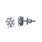 8mm Cluster 7-Stone Round Black Tone, Simulated CZ 925 Sterling Silver Screwback Flower Stud Earring