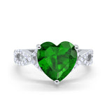 Art Deco Heart Promise Twisted Shank Simulated Green Emerald CZ Wedding Ring 925 Sterling Silver