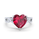 Art Deco Heart Promise Twisted Shank Simulated Ruby CZ Wedding Ring 925 Sterling Silver