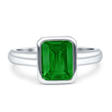 Bezel Set 9mmx7mm Emerald Engagement Ring Simulated Green Emerald CZ 925 Sterling Silver Wholesale