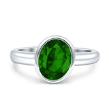 Bezel Set 10mmX8mm Oval Engagement Ring Simulated Green Emerald CZ 925 Sterling Silver Wholesale