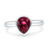 Bezel Set 9mmX6mm Pear Engagement Ring Simulated Ruby CZ 925 Sterling Silver Wholesale