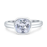 Bezel Set 7mmX7mm Cushion Engagement Ring Cubic Zirconia 925 Sterling Silver Wholesale