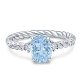 Twisted Rope Hidden Halo Oval Engagement Ring Simulated Aquamarine 925 Sterling Silver Wholesale