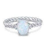 Twisted Rope Hidden Halo Oval Engagement Ring Lab Created White Opal 925 Sterling Silver Wholesale