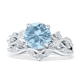 Art Deco Round Aquamarine CZ Infinity Leaf Two Piece Ring 925 Sterling Silver Wholesale