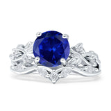 Art Deco Round Blue Sapphire CZ Infinity Leaf Two Piece Ring 925 Sterling Silver Wholesale