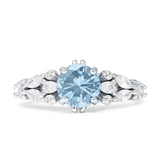 Vintage Style Round Engagement Ring Aquamarine CZ 925 Sterling Silver Wholesale