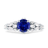 Vintage Style Round Engagement Ring Blue Sapphire CZ 925 Sterling Silver Wholesale
