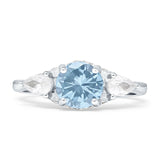 Trilogy Ring Round Pear Teardrop Aquamarine CZ 925 Sterling Silver Wholesale