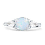Trilogy Ring Round Pear Teardrop Created White Opal 925 Sterling Silver Wholesale
