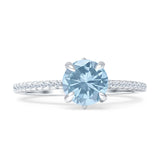 Art Deco Round Solitaire Aquamarine CZ Wedding Ring 925 Sterling Silver Wholesale