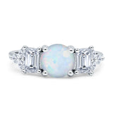 Vintage Style Round Three Stone Ring Lab Created White Opal 925 Sterling Silver Wholesale