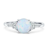 Round Vintage Style Ring Baguette Created White Opal 925 Sterling Silver Wholesale