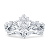 Marquise Split Shank Cubic Zirconia Leaf Floral Ring 925 Sterling Silver Wholesale