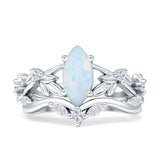 Marquise Split Shank Created White Opal Leaf Floral Ring 925 Sterling Silver Wholesale