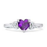 Three Stone Heart Promise Ring Amethyst CZ 925 Sterling Silver Wholesale