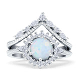 Two Piece Round Halo Bridal Ring Created White Opal 925 Sterling Silver Wholesale