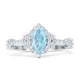 Marquise Halo Beaded Ring Aquamarine CZ 925 Sterling Silver Wholesale