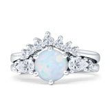 Two Piece Round Vintage Style Bridal Ring Created White Opal 925 Sterling Silver Wholesale
