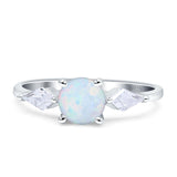 Three Stone Ring Kite Shape Accent Round Lab Created White Opal 925 Sterling Silver Wholesale