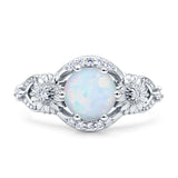 Art Deco Ring Sunflower Design Round Lab Created White Opal 925 Sterling Silver Wholesale