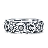 Sunflower Oxidized Statement Wedding Band Cubic Zirconia 925 Sterling Silver Wholesale