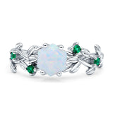 Tree Leaf Green Emerald CZ Hexagonal Created White Opal Ring 925 Sterling Silver Wholesale