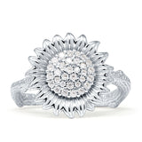 Sunflower Hammered Design Engagement Ring Cubic Zirconia 925 Sterling Silver Wholesale
