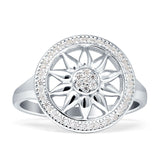 Floral Round Sunflower Compass Ring Halo Cubic Zirconia 925 Sterling Silver Wholesale