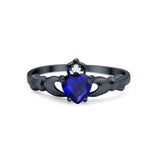 Irish Claddagh Heart Promise Ring Black Tone, Simulated Blue Sapphire CZ 925 Sterling Silver