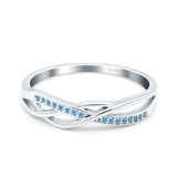 Infinity Twisted Half Eternity Wedding Band Ring Round Simulated Aquamarine CZ 925 Sterling Silver