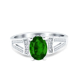 Oval Art Deco Wedding Engagement Ring Simulated Green Emerald CZ 925 Sterling Silver