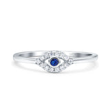 Eye Evil Wedding Engagement Ring Round Simulated Blue Sapphire Cubic Zirconia 925 Sterling Silver