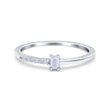 Petite Dainty Emerald Cut Wedding Engagement Ring Band Round Simulated Cubic Zirconia 925 Sterling Silver (4mm)