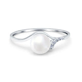 Freshwater Pearl Round Simulated Cubic Zirconia Engagement Ring 925 Sterling Silver (7mm)