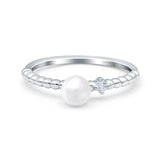 Engagement Ring Round Simulated Pearl Cubic Zirconia 925 Sterling Silver (5mm)