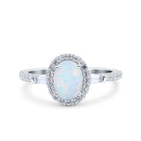 Halo Oval Art Deco Wedding Engagement Ring Lab Created White Opal 925 Sterling Silver