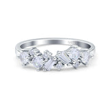 Half Eternity Cluster Ring Wedding Engagement Band Baguette Simulated CZ 925 Sterling Silver (6mm)