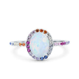Oval Art Deco Multiple Color Wedding Bridal Ring Lab Created White Opal 925 Sterling Silver