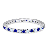 Stackable Band Wedding Ring Round Full Eternity Lab White Opal & Simulated Blue Sapphire CZ 925 Sterling Silver