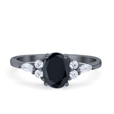 Art Deco Oval Wedding Ring Black Tone, Simulated Black CZ 925 Sterling Silver