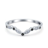 Curved Marquise Half Eternity Stackable Band Ring Simulated Black CZ 925 Sterling Silver