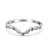 Curved Marquise Half Eternity Stackable Band Ring Simulated Peridot CZ 925 Sterling Silver