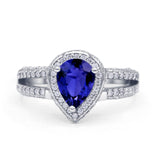 Vintage Style Teardrop Pear Engagement Ring Simulated Blue Sapphire 925 Sterling Silver Wholesale