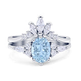 Two Piece Oval Vintage Style Bridal Engagement Ring Simulated Aquamarine 925 Sterling Silver Wholesale