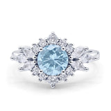 Art Deco Round Engagement Ring Simulated Aquamarine 925 Sterling Silver Wholesale