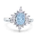 Wholesale Vintage Style Oval Engagement Ring Simulated Aquamarine CZ 925 Sterling Silver