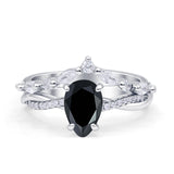 Teardrop Pear Twisted Infinity Style Bridal Two Piece Engagement Ring Simulated Black 925 Sterling Silver Wholesale