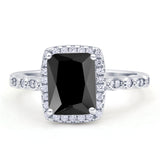 Art Deco Accent Halo Radiant Engagement Ring Simulated Black 925 Sterling Silver Wholesale
